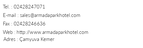 Armada Park Hotel telefon numaralar, faks, e-mail, posta adresi ve iletiim bilgileri